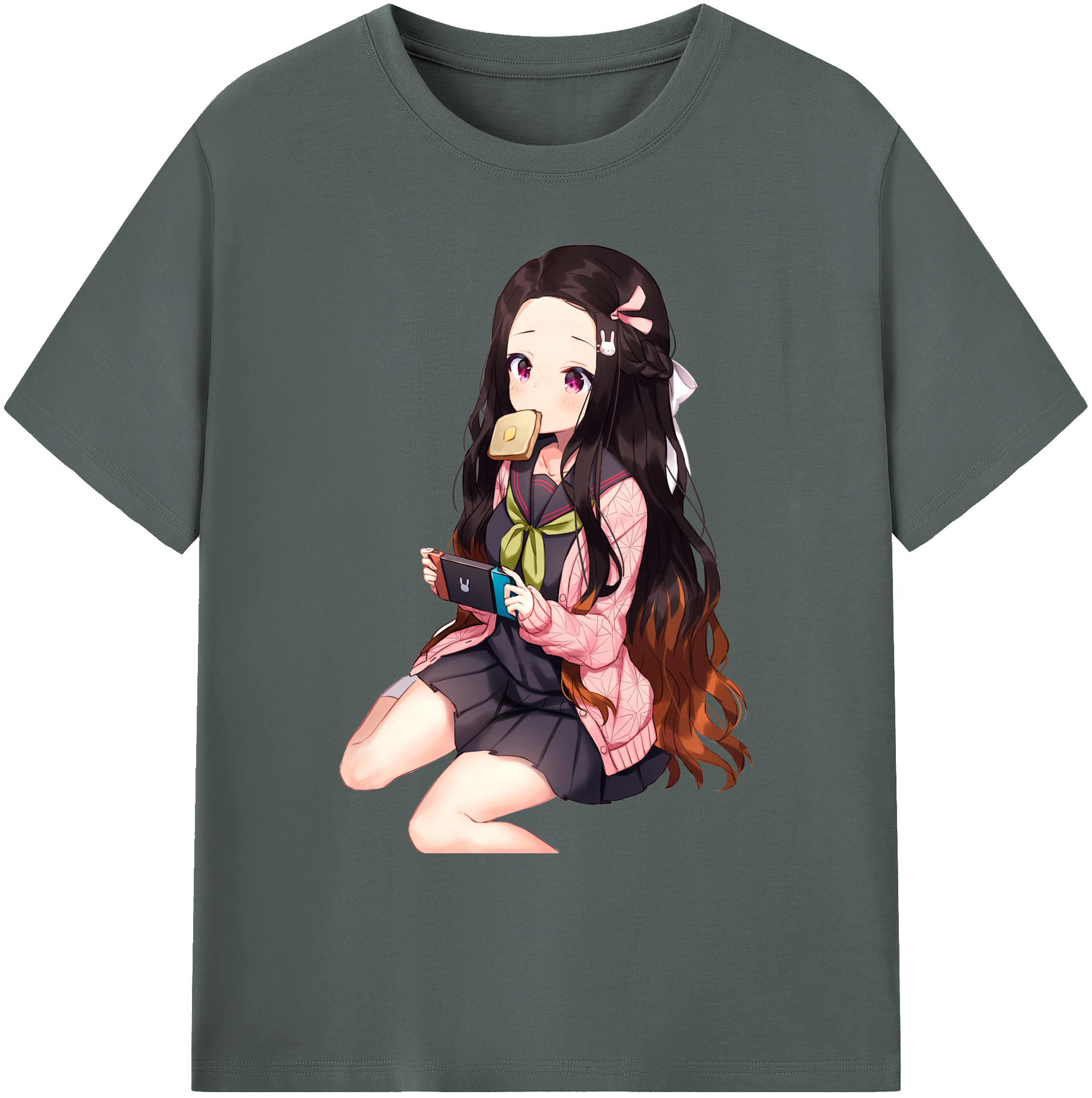 （画像用） 鬼滅の刃（きめつのやいば）竈門 禰󠄀豆子／かまど ねずこ Kamado Nezuko 綿100％ メンズ半袖Tシャツ｜肌触りやわらか＆通気性